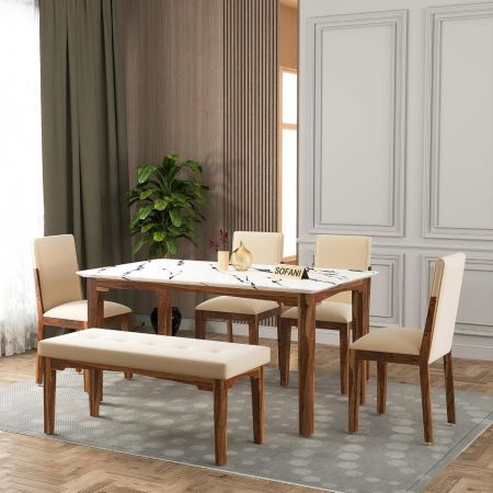 Lemon Tree Furniture Dining Table 6 Seater with White Texure Top for Dining Room
