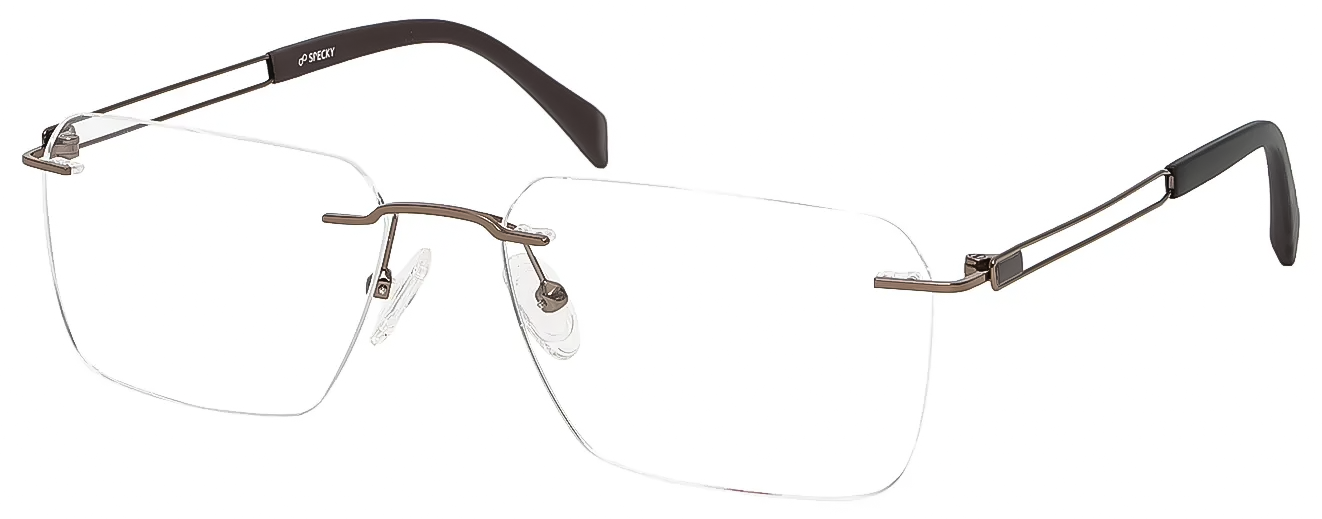 SQUARE	EYEGLASSES		RIM LESS	LARGE	SIZE 56	TITANIUM	SPECKY OLD7552M