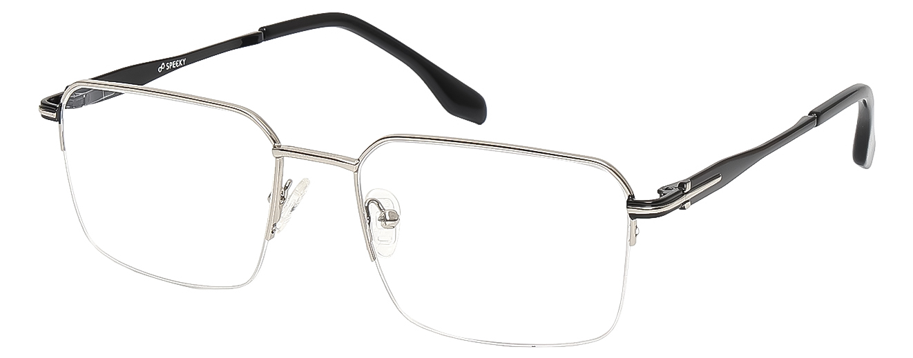 SQUARE	EYEGLASSES		HALF RIM	LARGE	SIZE 53	TITANIUM	SPECKY	90522
